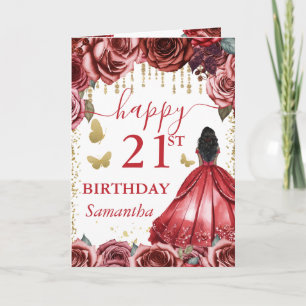 Carte Robe Rouge Princesse à Peau Noire Anniversaire