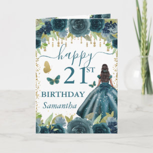 Carte Robe sarcelle Peau foncée Princesse Anniversaire