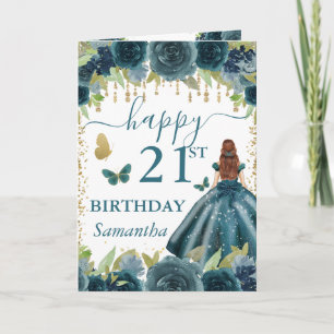 Carte Robe sarcelle Princesse aux cheveux roux Anniversa