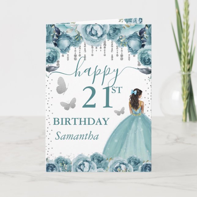 Carte Robe Turquoise Peau Noire Princesse Anniversaire (Devant)