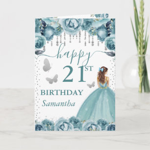 Carte Robe Turquoise Princesse aux Cheveux Rouges Annive