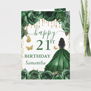 Carte Robe verte chasseuse pour princesse à peau foncée 