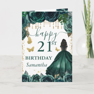 Carte Robe verte émeraude Princesse peau noire Anniversa