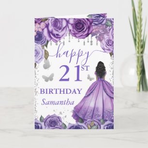 Carte Robe violette Peau foncée princesse Anniversaire