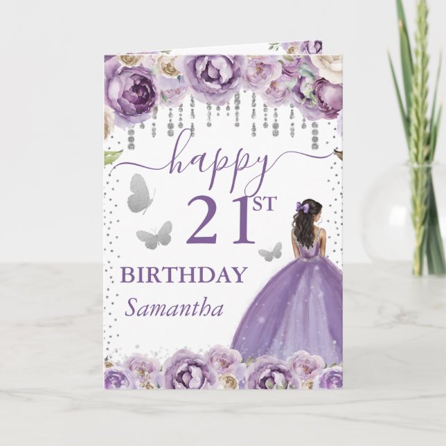 Carte Robe Violette Princesse Peau Noire Anniversaire (Devant)