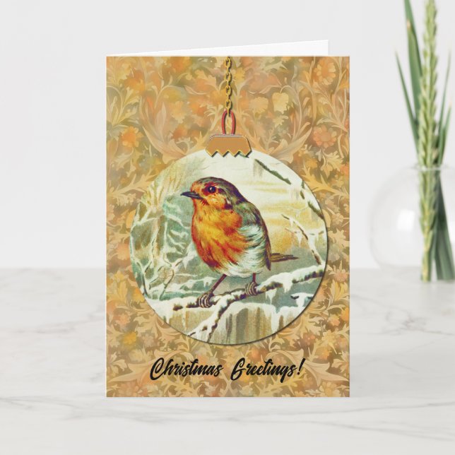 Carte Robin Bird Snow Tree Style Vintage Noël (Devant)