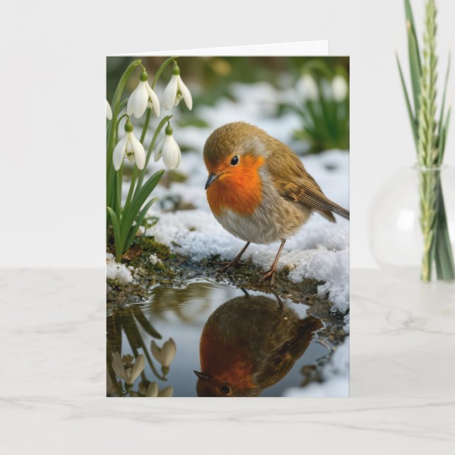 Carte Robin d'anniversaire avec perce-neige (Devant)