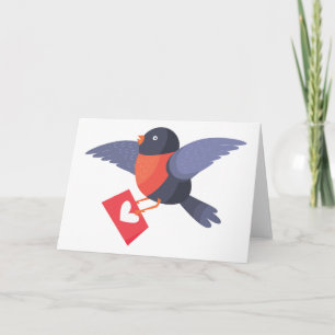 Carte Robin Oiseau Volant avec Lettre d'Amour de Cœur Ro
