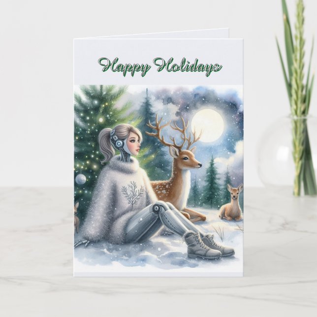 Carte Robot Joyeuses Fêtes Tech Girl  (Devant)