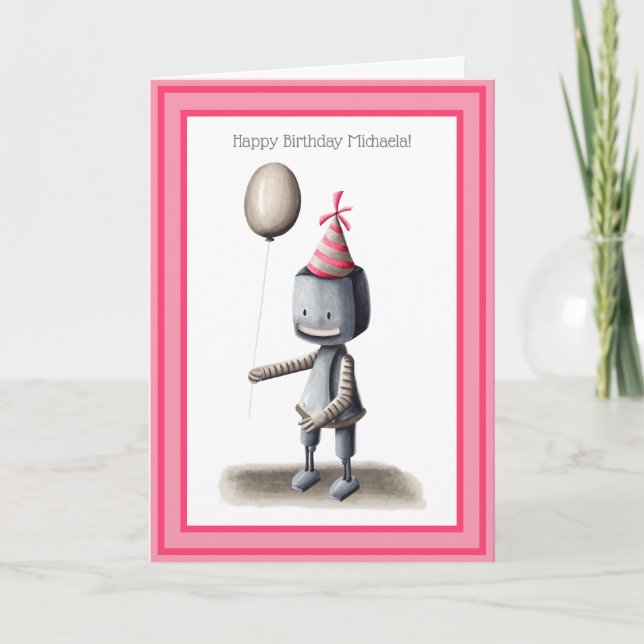 Carte Robot mignon avec ballon Anniversaire personnalisé (Devant)
