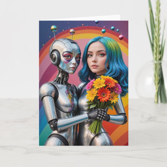 Carte Robots féminins SciFi en amour (Devant)