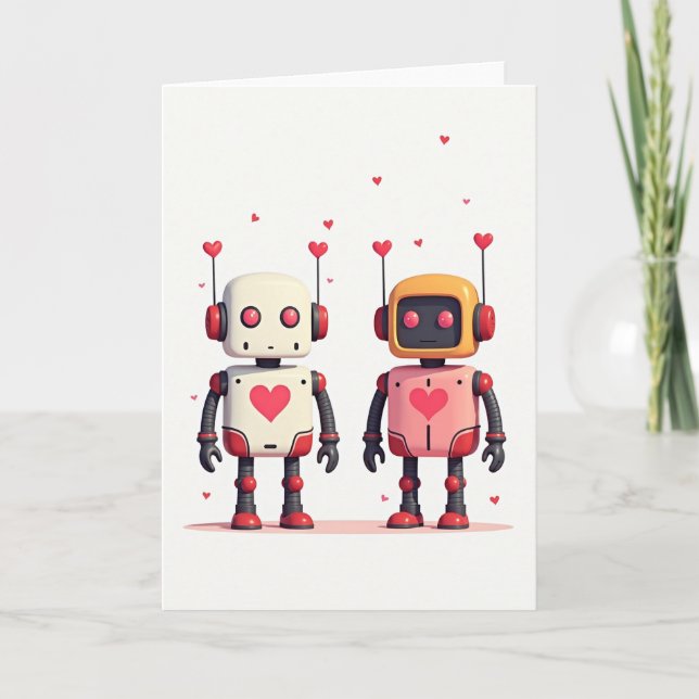 Carte Robots Minimalistes Cœurs (Devant)