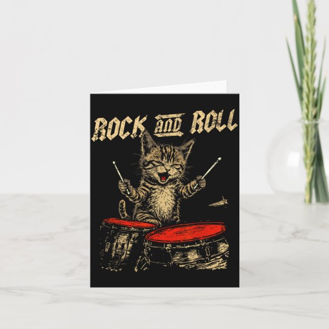 Carte Rock And Roll Funny Cat Playing Drum For Men Women (Devant)