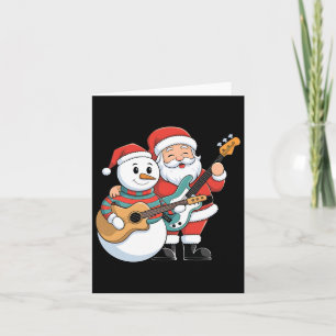 Carte Rock Guitare Snowman Et Père Noël Jouant De La Gui