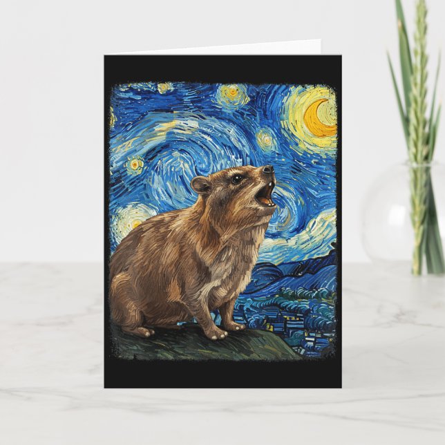 Carte Rock Hyrax Awawa Lune Nuit étoilée Van Gogh Drôle  (Devant)