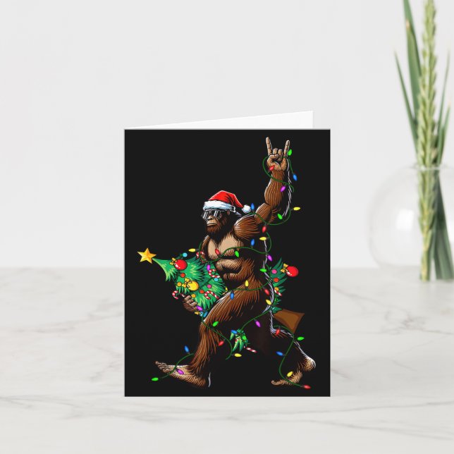 Carte Rock On Santa Bigfoot Christmas Tree Xmas Lights S (Devant)