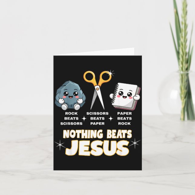 Carte Rock Paper Scissors But Nothing Beats Jesus Funny  (Devant)