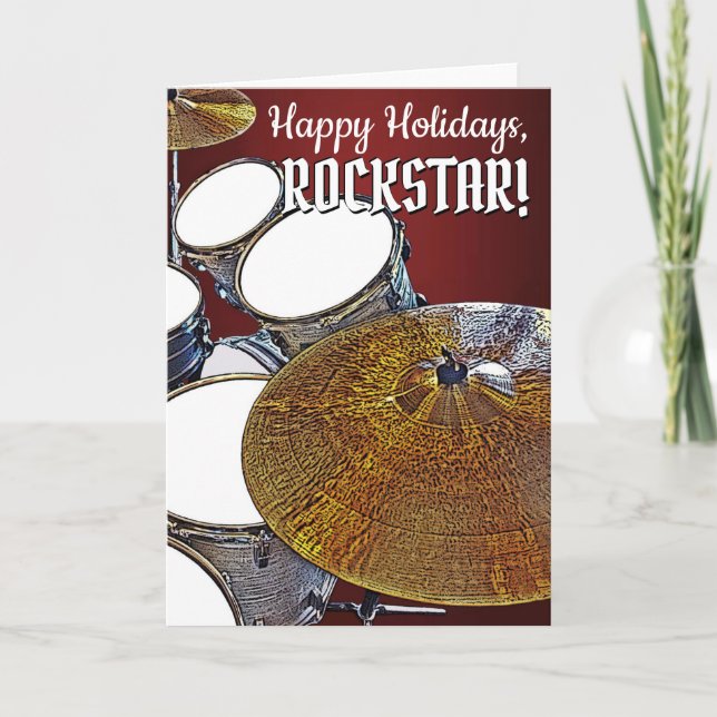 Carte Rock & Roll Christmas Drummer Rockstar Holiday (Devant)