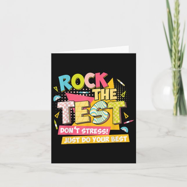 Carte Rock The Test Day Motivational Retro Teachers Test (Devant)