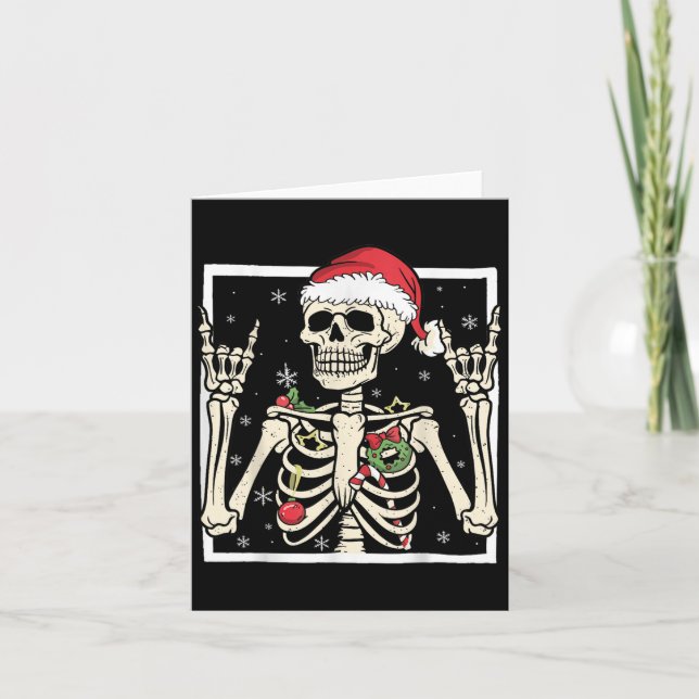Carte Rocker Skeleton Santa Hat Cool Christmas Punk Rock (Devant)