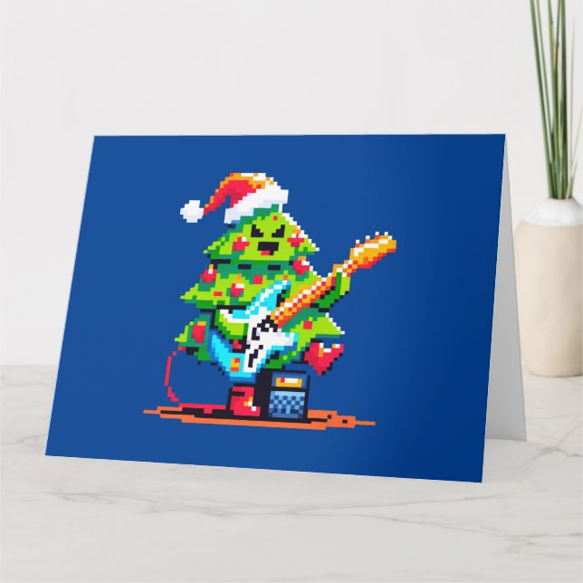 Carte Rockin’ Christmas Tree Fun Pixel Art Holiday Music (Devant)