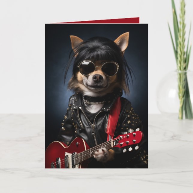 Carte Rockstar Chien Anniversaire, Drôle Chien, Thème Mu (Devant)