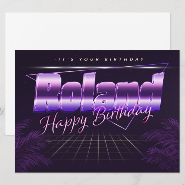 Carte Roland Name Prénom lila retro (Devant / Derrière)