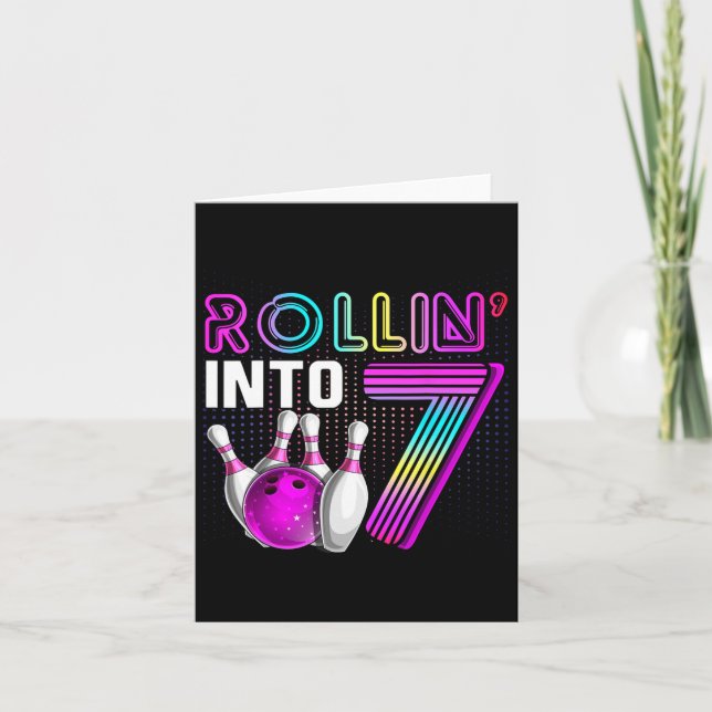 Carte Rollin Into 7 Bowling Anniversaire fête 7e Anniver (Devant)