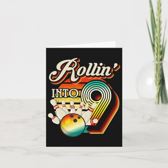 Carte Rollin Into Bowling 9 ans Retro Anniversaire 9e (Devant)
