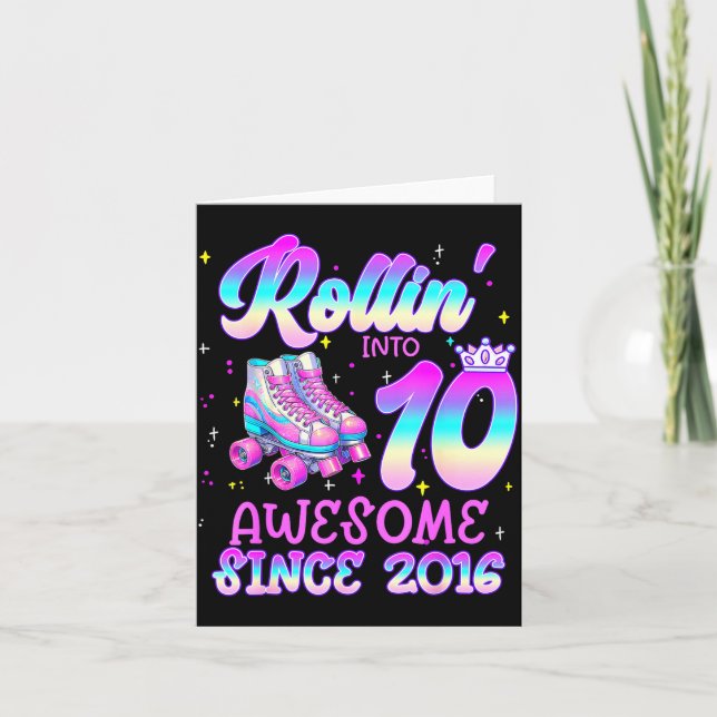 Carte Rolling into 10 year old 10th birthday girl roller (Devant)