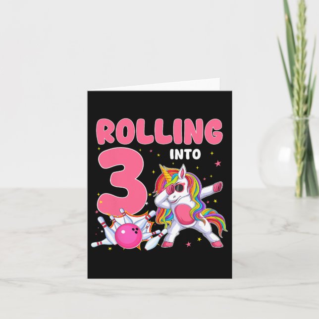 Carte Rolling Into 3 3e anniversaire Unicorn Bowling 3 a (Devant)