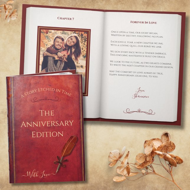 Carte Romantic Anniversary Poem Storybook Couple Photo (Give your spouse a unique heirloom-quality gift with this antique storybook style anniversary card)