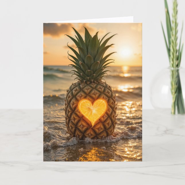 Carte Romantic Birthday Pineapple With a Glowing Heart (Devant)