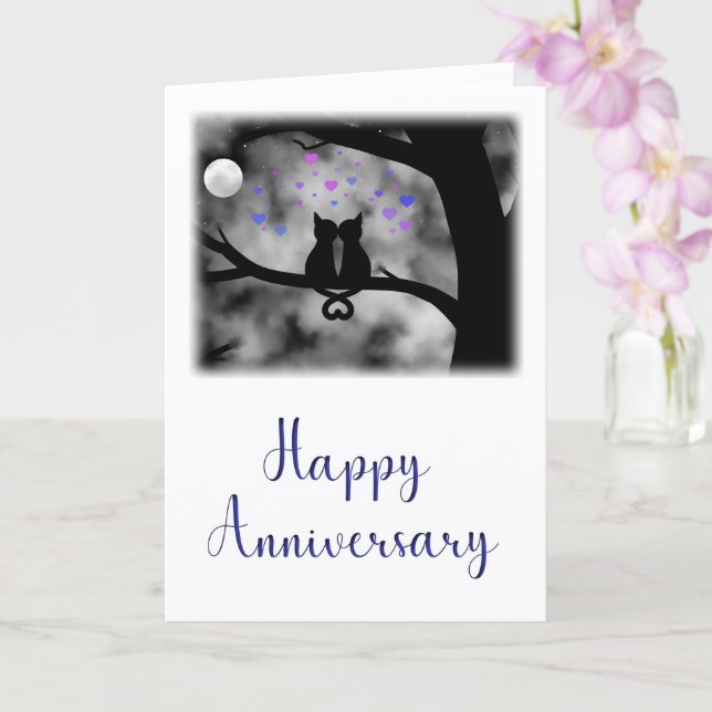 Carte Romantic Cats Under Moon Anniversary Card          (Orchidée)