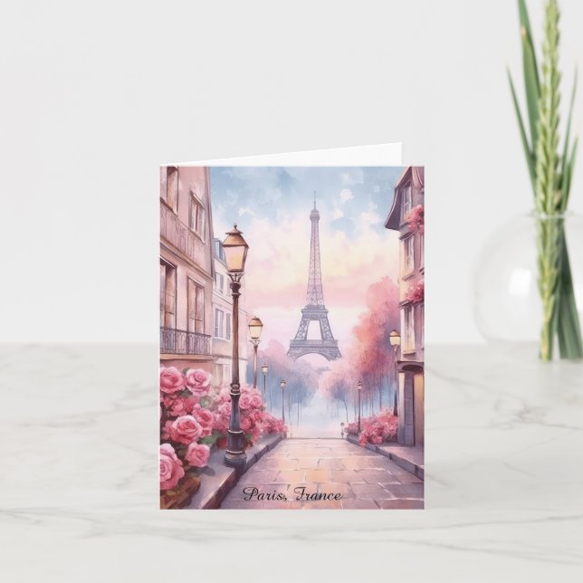 Carte Romantic Paris France – Eiffel Tower Floral (Devant)