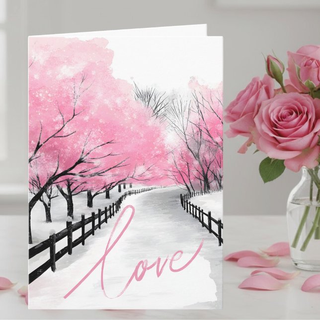 Carte Romantic Pink Snow Scene Valentine's Day Card (Créateur téléchargé)