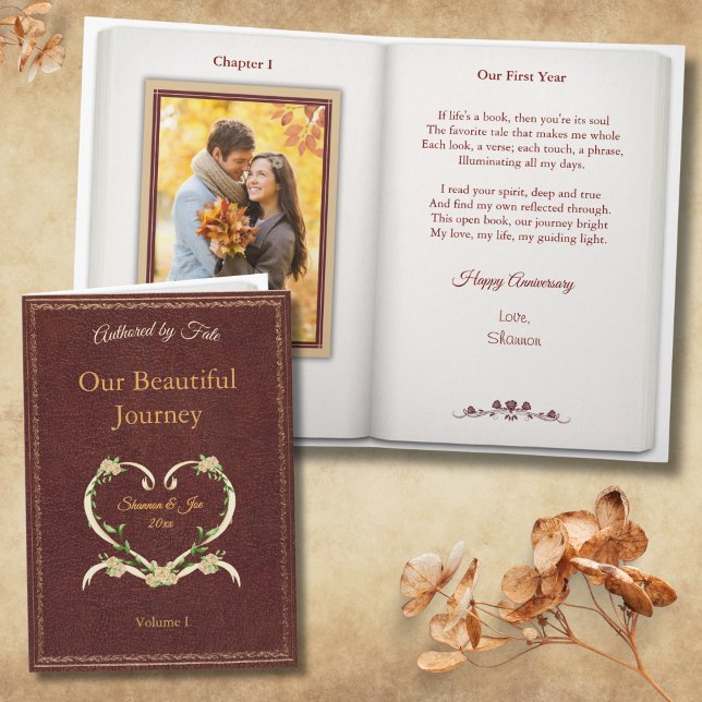 Carte Romantic Vintage Book Couple Photo Anniversary (Open a new chapter in your love story with this luxurious, vintage book-style anniversary card)
