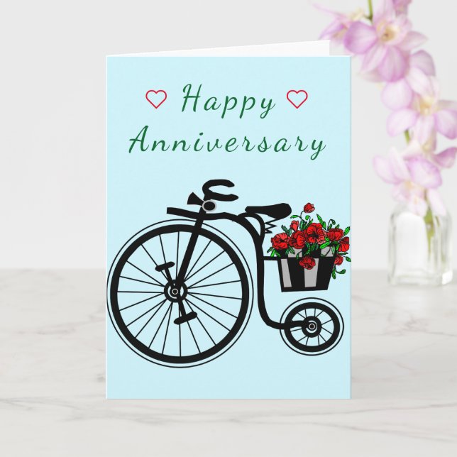 Carte romantique Anniversaire avec Vélo Fleurs (Orchidée)