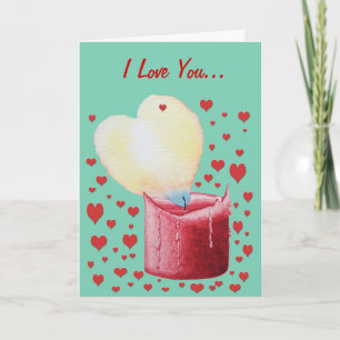 Carte romantique coeur rouge en forme de flamme chandell
