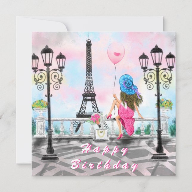 Carte Romantique d'anniversaire Femme à Paris Tour (Devant)