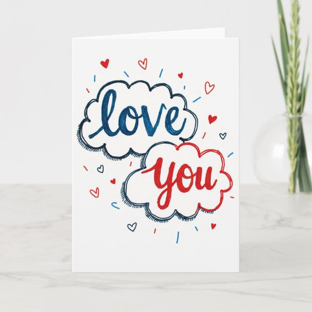 Carte romantique 'Je t'aime' gribouillée (Devant)
