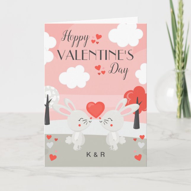 Carte Romantique Lapin Lapin Couple Valentine's Day (Devant)
