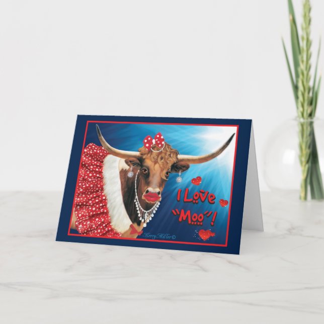 Carte Romantique Longhorn Vache Valentine (Devant)