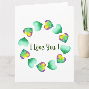 Carte Romantique Mignon Aquarelle Verte Saint-Valentin  