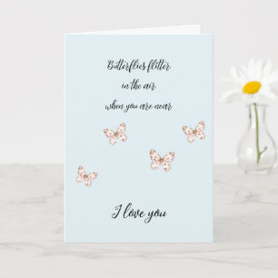 Carte Romantique Papillons Bleus avec Coeur Amour