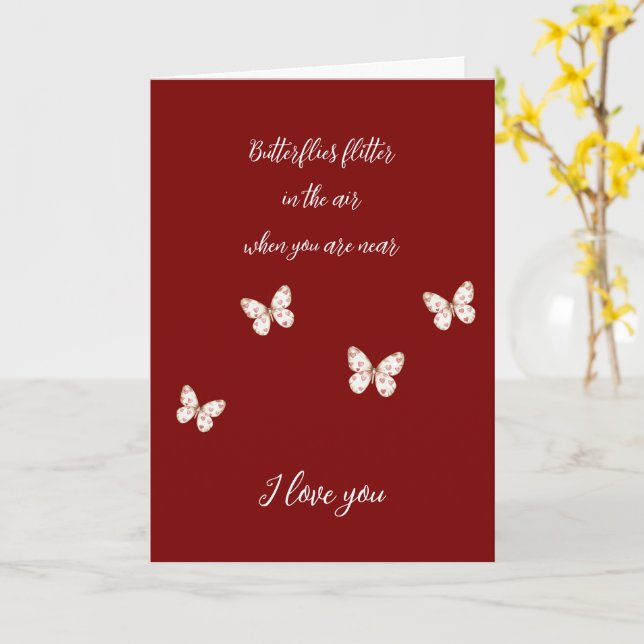 Carte Romantique Papillons rouges avec coeur amour (Fleur jaune)