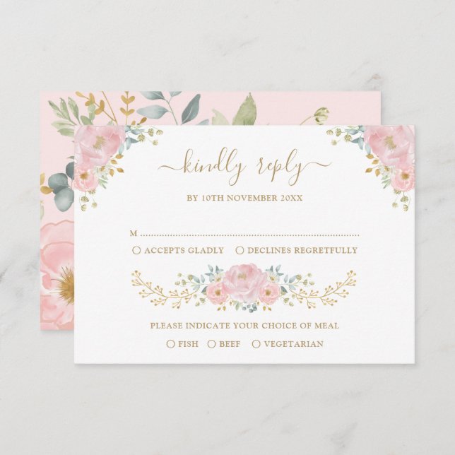 Carte Romantique Pastel rose Botanique Mariage floral RS (Devant / Derrière)