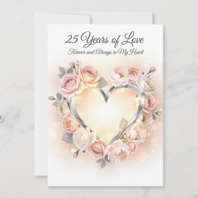 Carte romantique pour les 25 ans de mariage (Devant)
