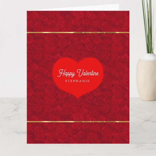 Carte Romantique Red Roses or Accents Saint Valentin (Devant)