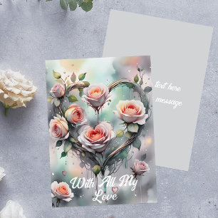 Carte Romantique rose Roses Coeur Avec Tout Mon Amour